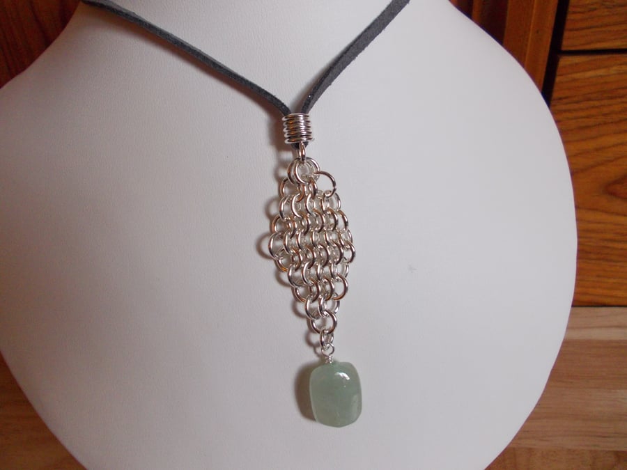 Beryl nugget and chainmaille pendant