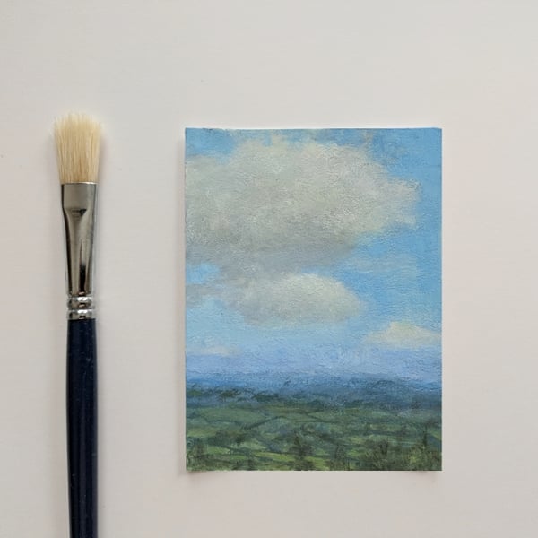 Hand-Painted Mini Gouache Landscape - Scenic Mountain View, 4x3 