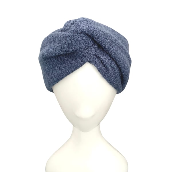 Small Size Chunky petrol blue  wide warm cozy wool knit turban twist ear warmer 