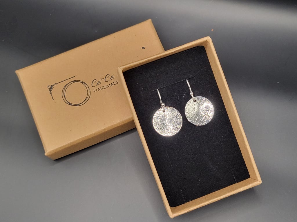 Sterling Silver Hammered Circle Dangle Earrings 