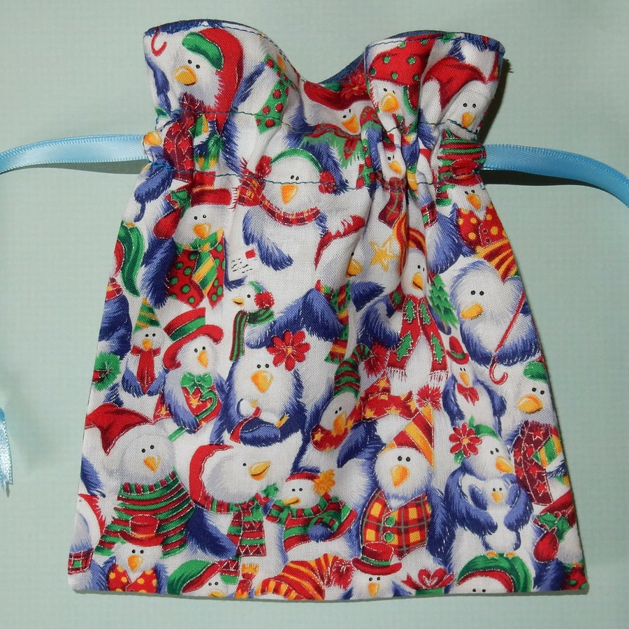 Christmas fabric gift bag snowmen 