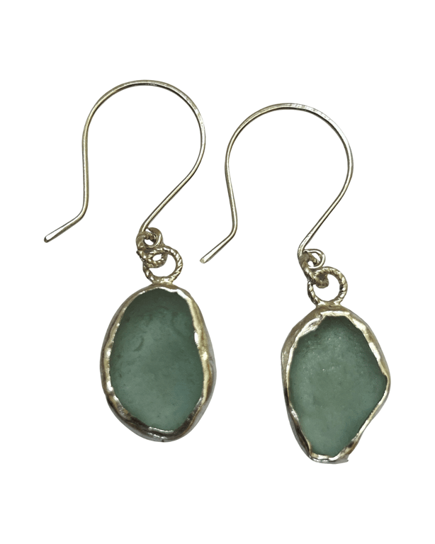 Ocean Sea Glass earrings Framed With Silver