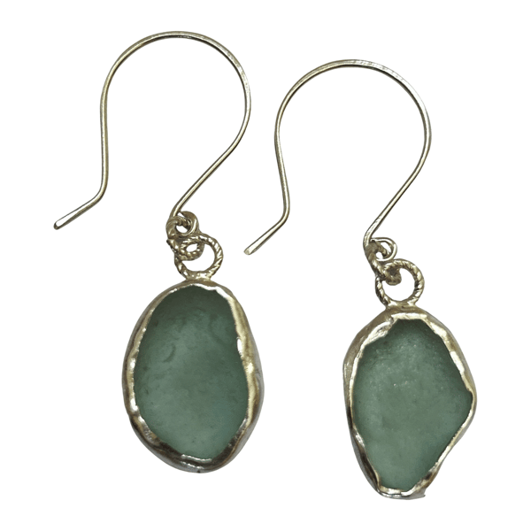 Ocean Sea Glass earrings Framed With Silver