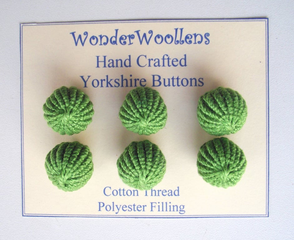 Yorkshire Buttons, Embellishments, Cotton Thread, Set of Six, Green