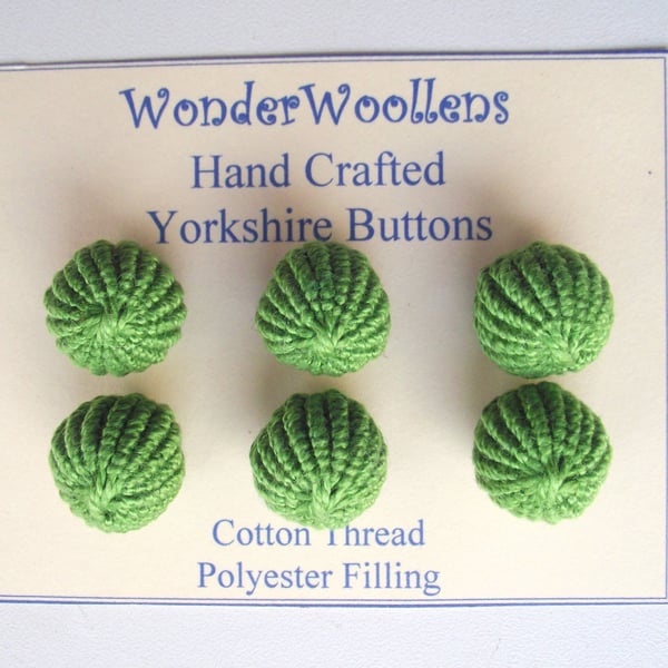 Yorkshire Buttons, Embellishments, Cotton Thread, Set of Six, Green
