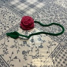 Crochet hot pink rose bookmark - long
