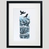 Winter Drifts "Crows" linocut print, framed