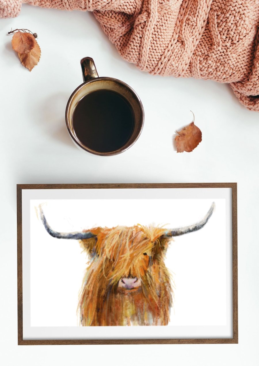 Highland Cow Wall Art Illustration