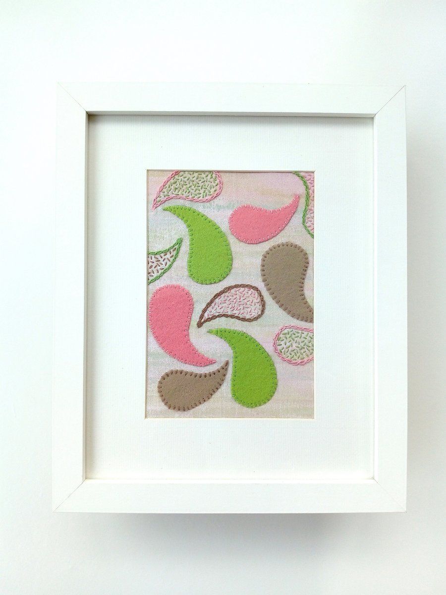 Paisley Embroidered Felt Textile Art