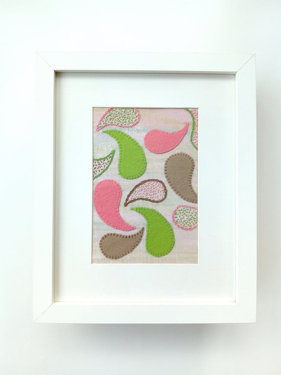 Paisley Embroidered Felt Textile Art