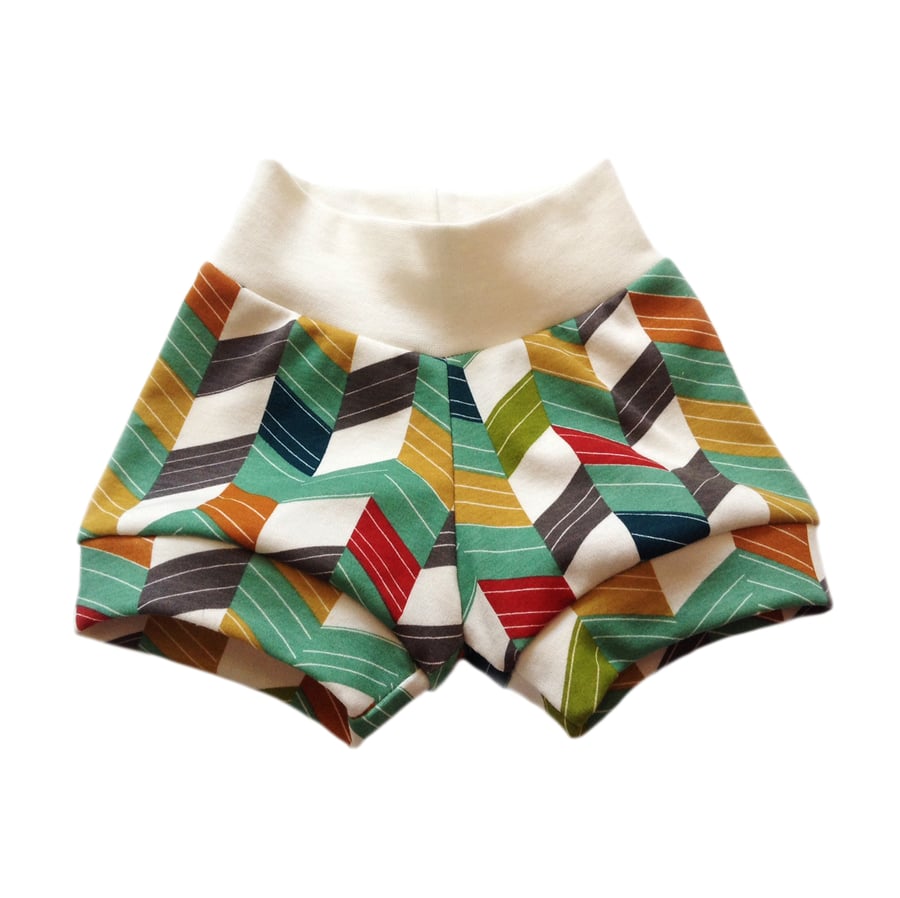 ORGANIC Baby CUFF SHORTS Relaxed OFFSET CHEVRONS - A GIFT IDEA from BellaOski