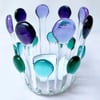 Aqua and Purple Fused Glass Candle Cage