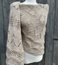 One Off Handknitted Crescent Lace Shawl Scarf Wrap in Taupe Wool Blend - Image 1