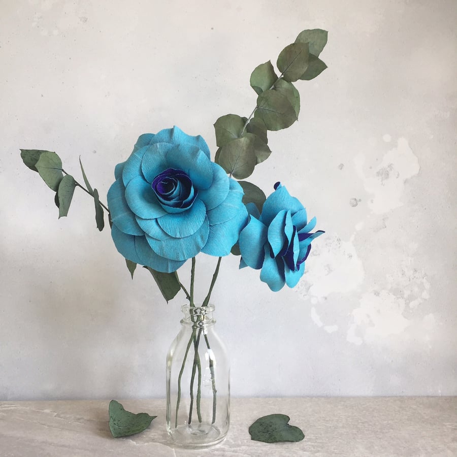 A pair of Blue Paper Garden Roses