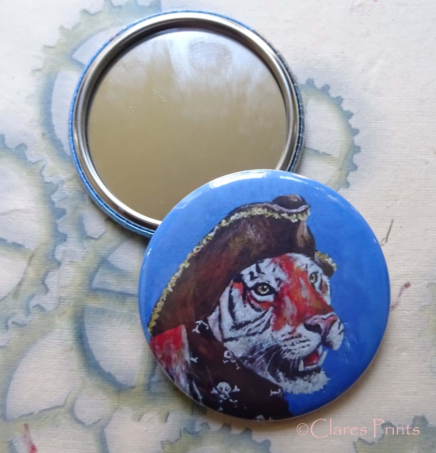Pirate Tiger Art 58mm Pocket Mirror Animal Cats Steampunk