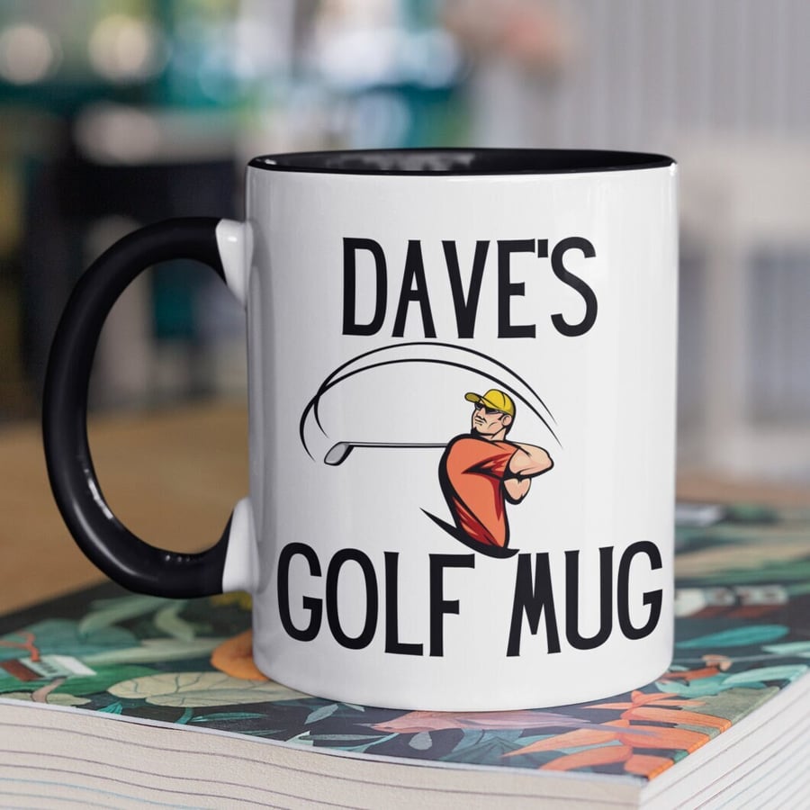 Personalised NAME Golf Mug Customise Add Text To Mug Golfer Personalised Gift 