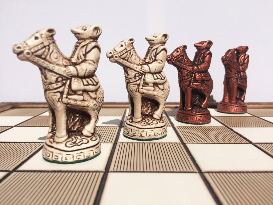Chinese Mice Chess Pieces - Antique white and old copper effect 