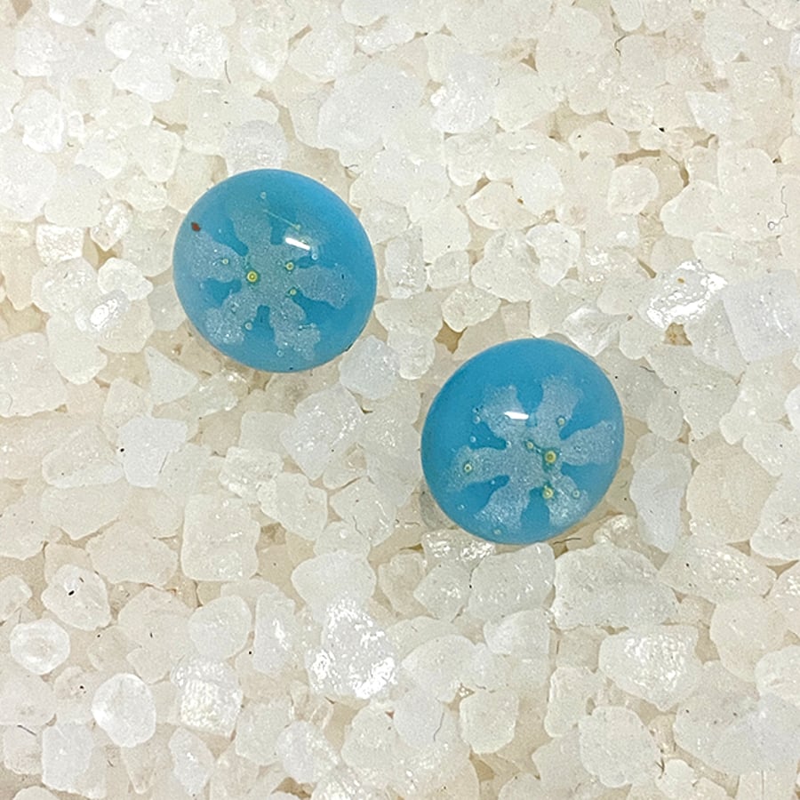 Pale Blue Snowflake Glass Stud Earrings 