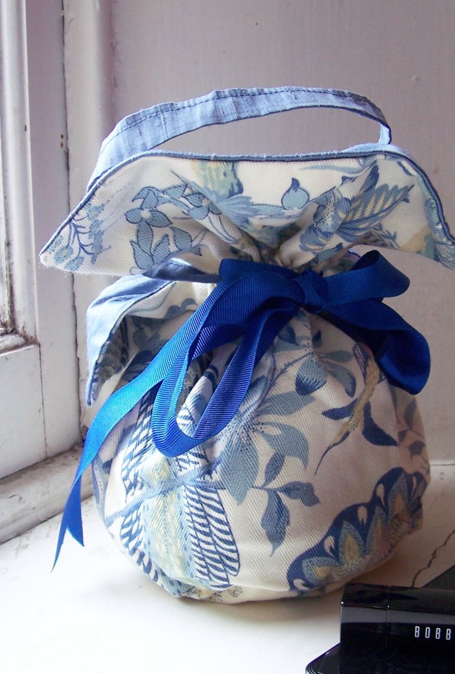 Silk and cotton reversible evening bag - Bluebird