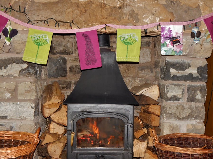 Bee and Wild Flower -  2.5 metre bunting - Screen printed