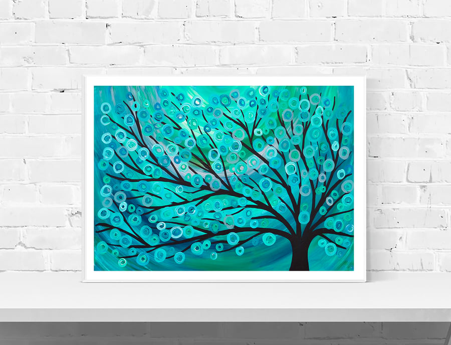 Tree Art Print - Teal Abstract Tree Art Print