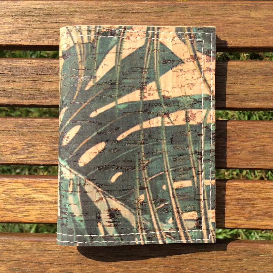 Cardholder wallet, leaf print cork fabric 