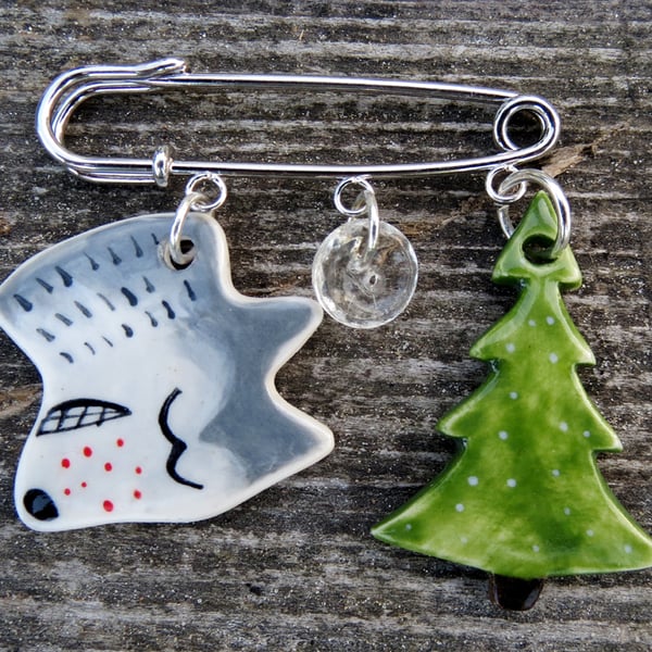 Mr.  Wolf  Porcelain Pendant Kilt Pin Brooch