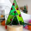 Abstract style  Stained Glass Festive Tree on solid wood plinth Recycled Glass