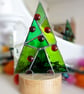 Abstract style  Stained Glass Festive Christmas Tree on solid wood plinth  - Image 1