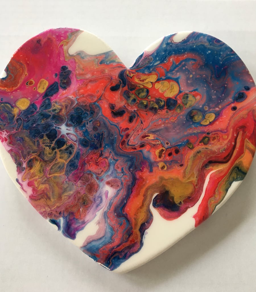 SALE. Heart shaped,  abstract , fluid art painting, Magic galaxy