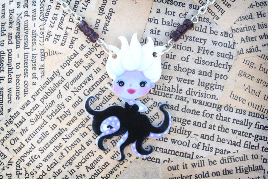 Fairy Tale Evil Octopus Villain Witch Cartoon Character Necklace