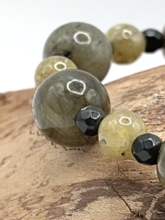 HIP41378g. Labradorite, Grossular Garnet, Golden Obsidian Stone Bracelet 