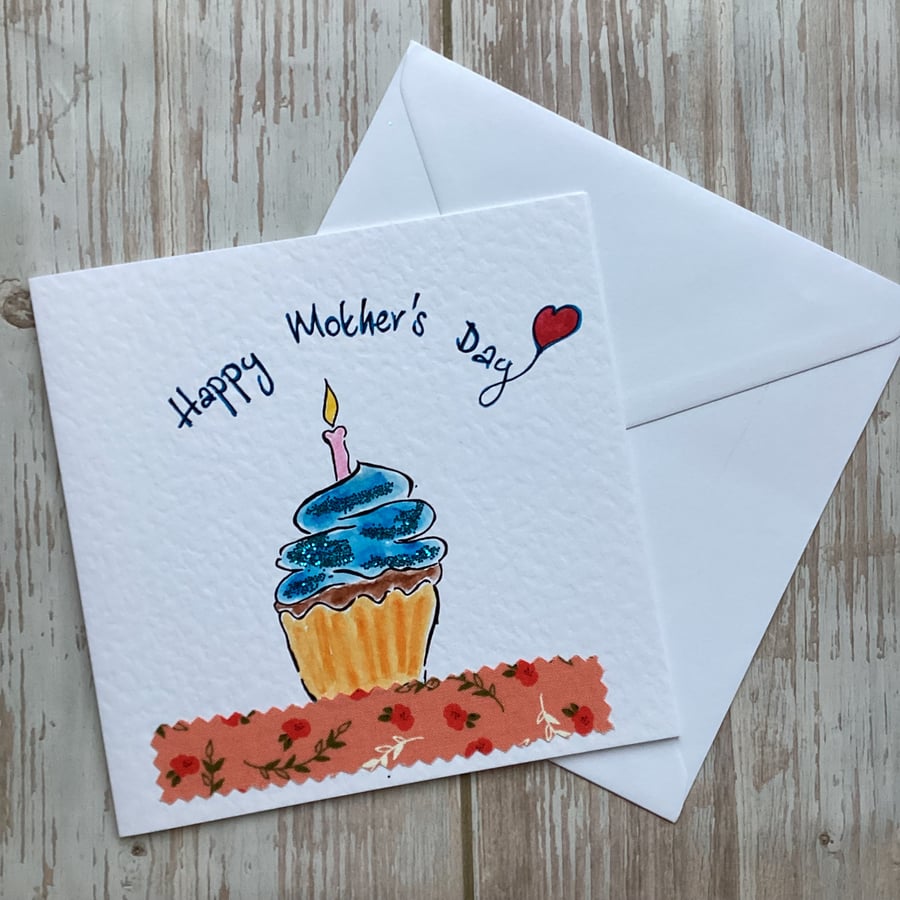 Hand painted Mothers Day card - cupcake design