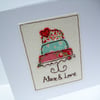 Personalised Wedding Card - Embroidered Wedding Cake - Shabby Chic Card