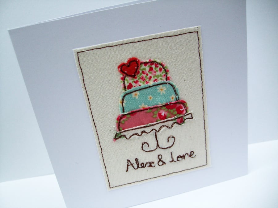 Personalised Wedding Card - Embroidered Wedding Cake - Shabby Chic Card