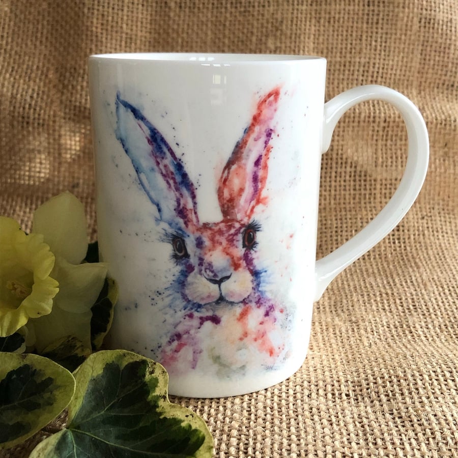 Hare We Go Watercolour Bone China Mug, China Cup, Wildlife Art Mug by Watercolou