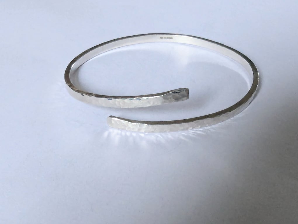 Narrow Hammered Bangle, Sterling Silver