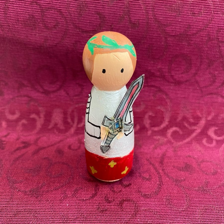 Saint Joan of Arc Handpainted Wooden Peg Doll - women from history