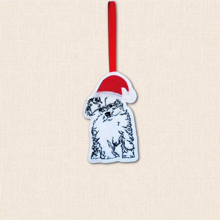 Maltese Terrier Christmas Tree Decoration - Embroidered Dog Ornament
