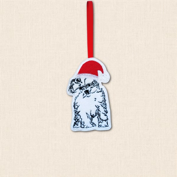Maltese Terrier Christmas Tree Decoration - Embroidered Dog Ornament