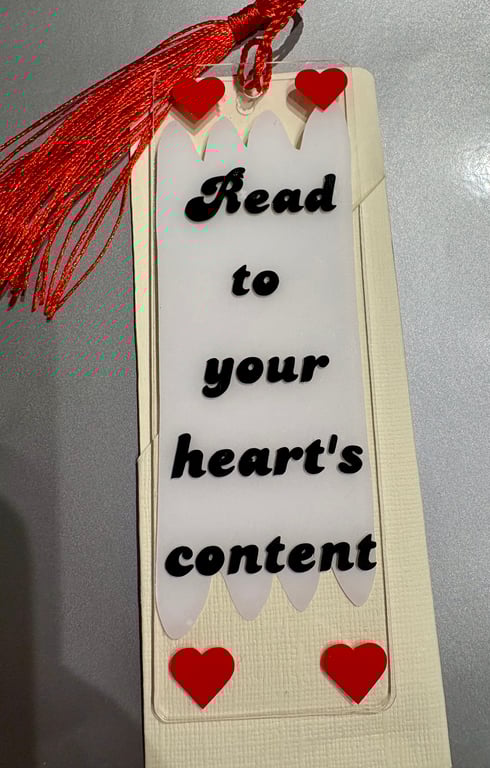 Heart Quote Acrylic Bookmark – “Read to Your Heart’s Content” – Frosted Effect, 
