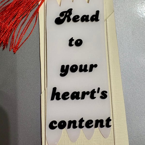 Heart Quote Acrylic Bookmark – “Read to Your Heart’s Content” – Frosted Effect, 