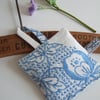   Lavender bag in blue vintage floral embroidery, with dried Yorkshire lavender.