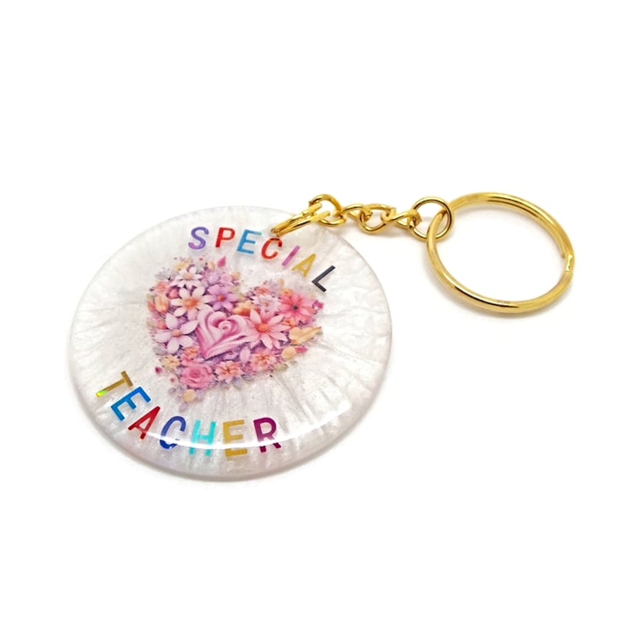 Gift for a Special Teacher, Appreciation Keyring with Pink Flower Heart