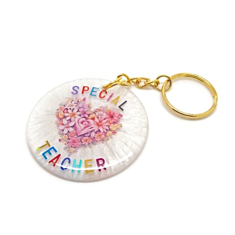 Gift for a Special Teacher, Appreciation Keyring with Pink Flower Heart