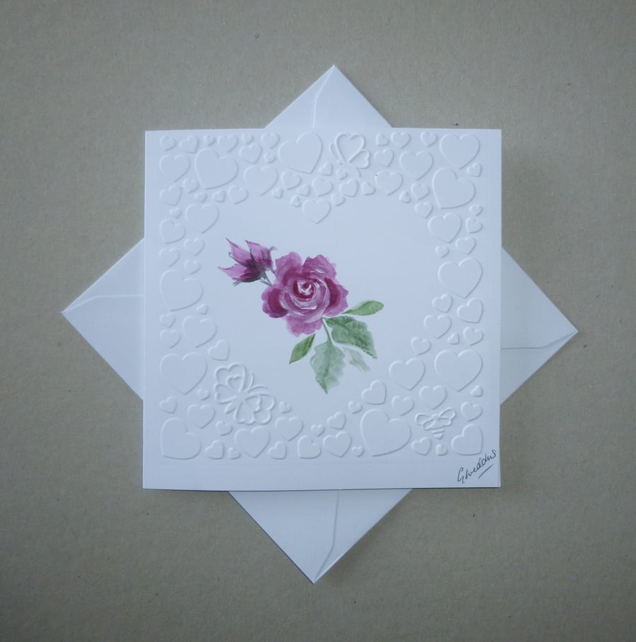 hand painted original art embossed greetings card ( ref FA 36 G1 )