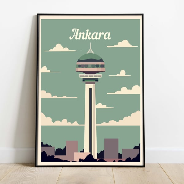 Ankara retro travel poster, Turkey travel poster