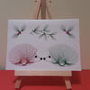 Christmas Hedgehogs. Hand Embroidered. Christmas Card.