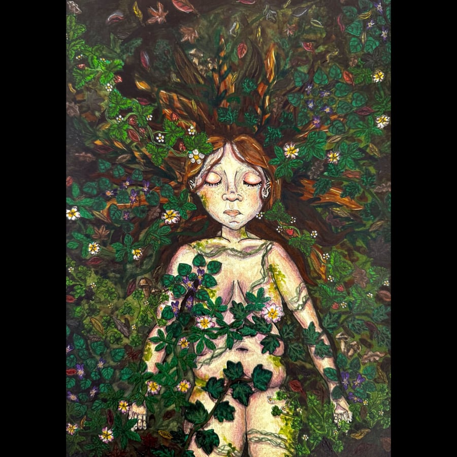 Forest Take Me, Reimagined - Original A4 Dark Botanical Woodland, unframed
