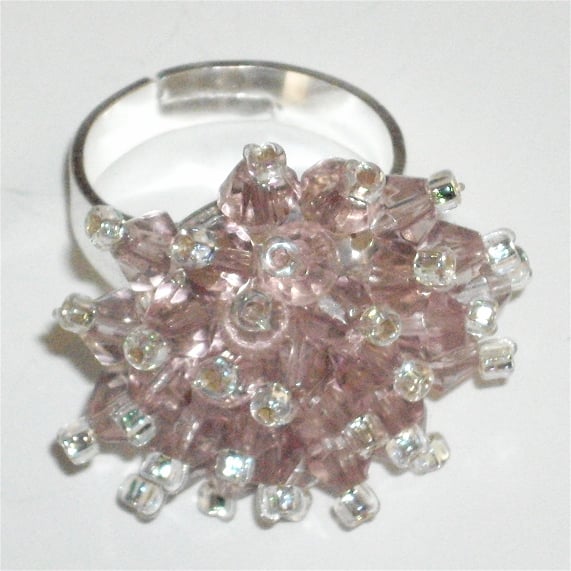 Beautiful Pale Pink Crystal Bead Ring - UK Free Post